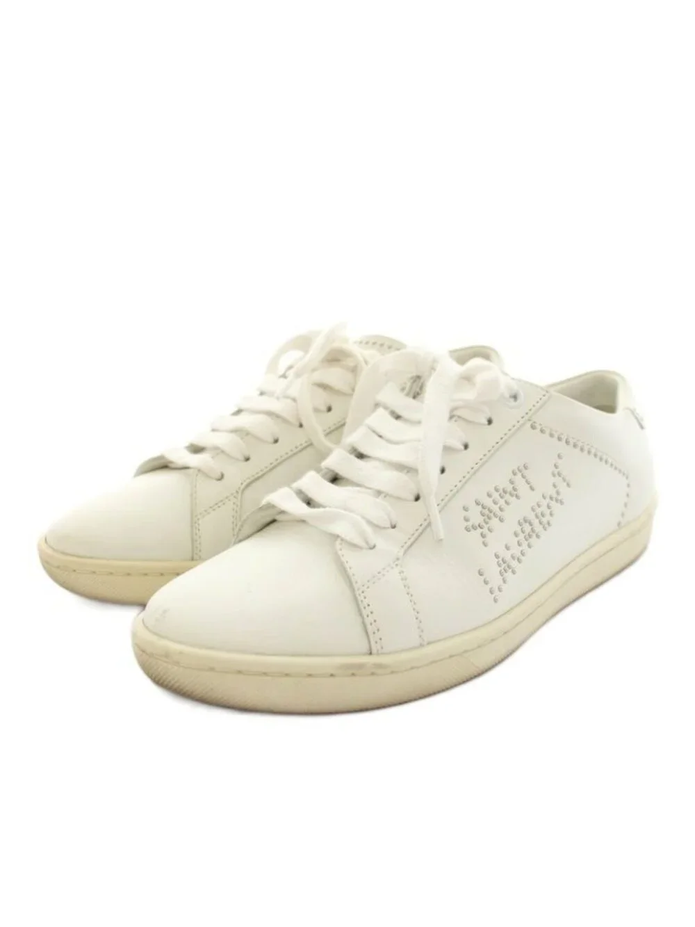 Saint Laurent Paris Blanc Optique Studded Sneakers Shoes Leather Studs 36 White - Picture 2 of 9